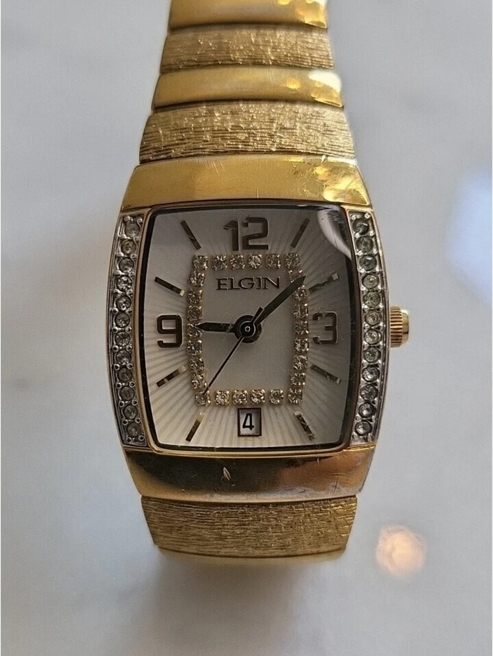 Elgin Womens GoldTone Dress Watch Crystal Bracelet Quartz Analog EG354 Works EUC